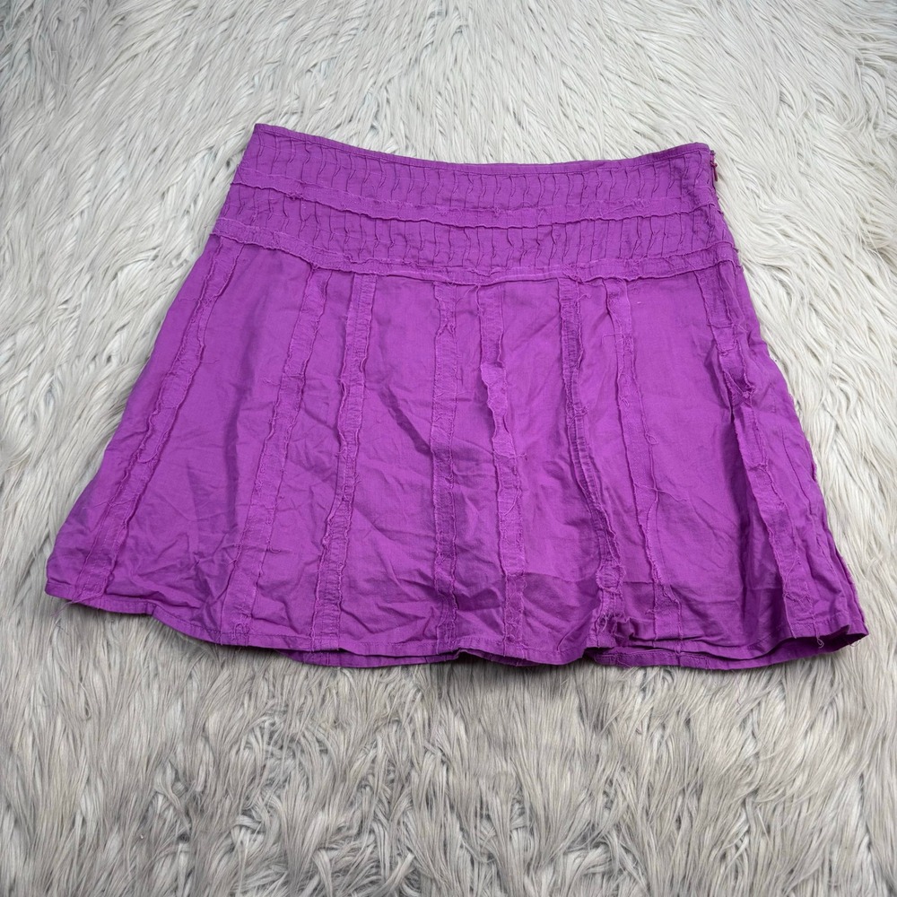 PrAna Women's 4 Erin Mini Skirt Pink Textured Cotton Raw Edge Fairy Boho Granola